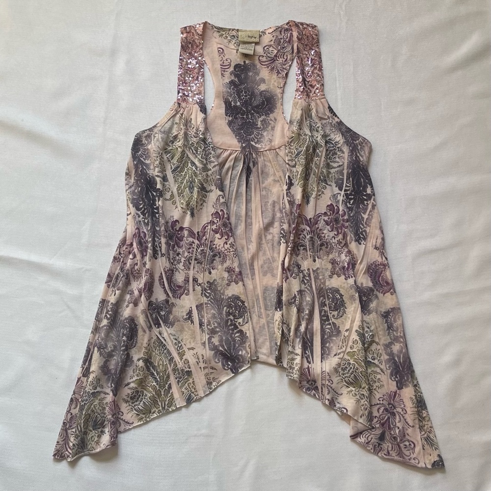 Daytrip Y2K Multicolor Sequin Floral Sleeveless  Tunic Tank Vest size S Boho